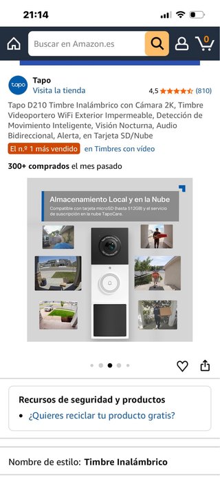 Timbre Inalámbrico Tapo D210 2K