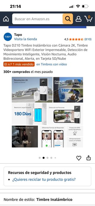 Timbre Inalámbrico Tapo D210 2K