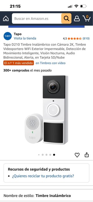 Timbre Inalámbrico Tapo D210 2K