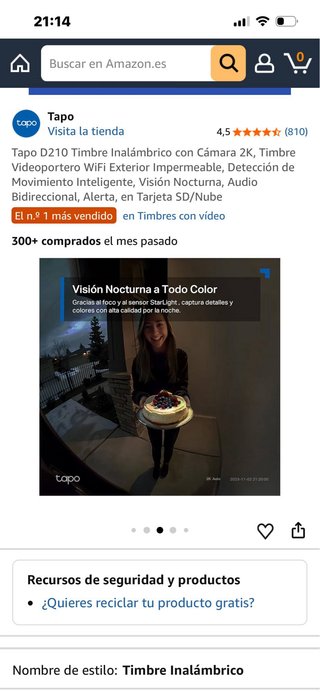 Timbre Inalámbrico Tapo D210 2K