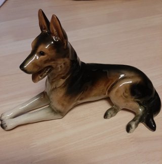 Statuetta cane pastore tedesco porcellana