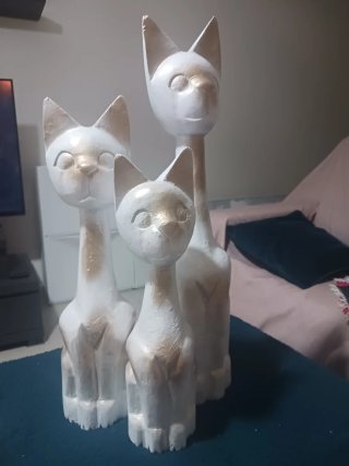 Set di 3 Gatti Decorativi in Legno
