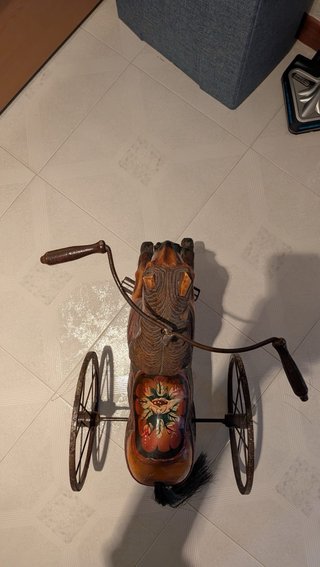 triciclo caballo de juguete antiguo hierro y mader