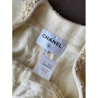 Chaqueta Chanel Tweed Flores Perlas Talla M