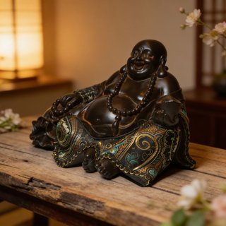 Buda de la abundancia y riqueza con traje bordado