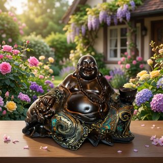 Buda de la abundancia y riqueza con traje bordado