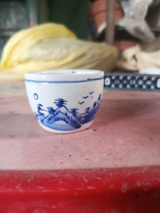 Maceta cerámica japonesa paisaje azul