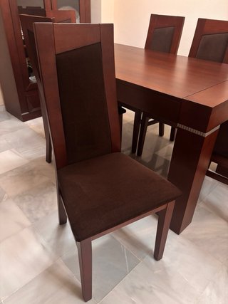 Mesa y 6 Sillas Comedor Madera Oscura