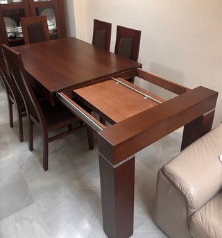 Mesa y 6 Sillas Comedor Madera Oscura