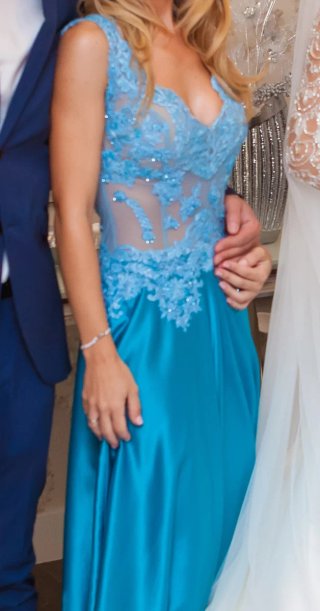 Vestido largo azul/teal talla XS de pedreria