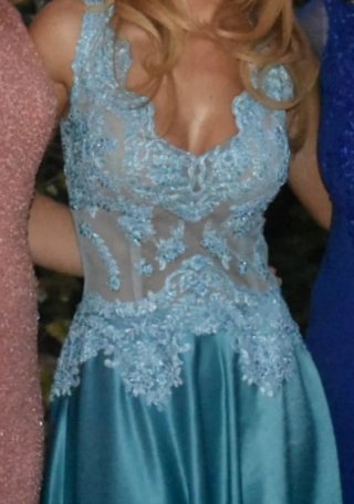 Vestido largo azul/teal talla XS de pedreria
