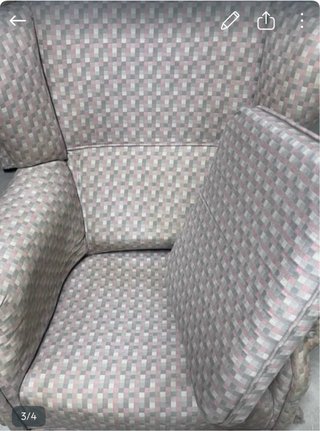 Poltrone con orecchie in tessuto grigio e rosa, 15 ciascuna