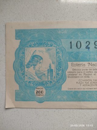 Lotería Nacional 1952 - Billete N° 10290