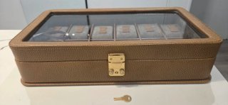 Estuche para 12 relojes de piel marrón