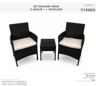 Set Malindi Nero 2 Sedute + 1 Tavolino