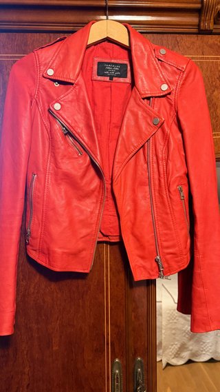 Chaqueta Biker Piel Roja Zara Talla S
