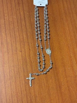 Rosario Acero Inoxidable Plata Virgen Guadalupe