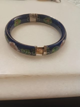 Pulsera ancha vintage Cloisonné con bisagra