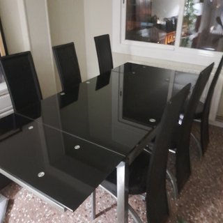 Mesa Comedor Cristal Negro y Metal