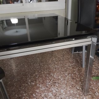 Mesa Comedor Cristal Negro y Metal