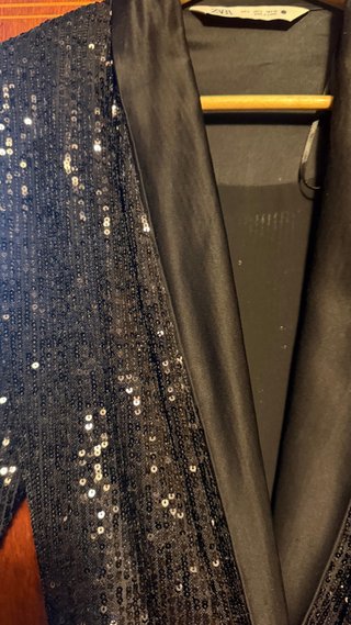 Vestido blazer lentejuelas negro y plateado
