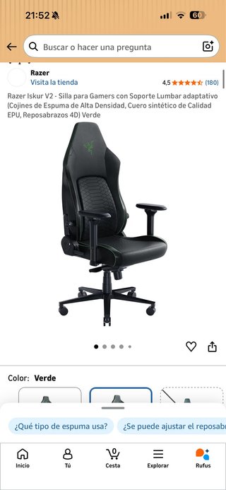 Silla Gaming Razer Iskur V2 Verde
