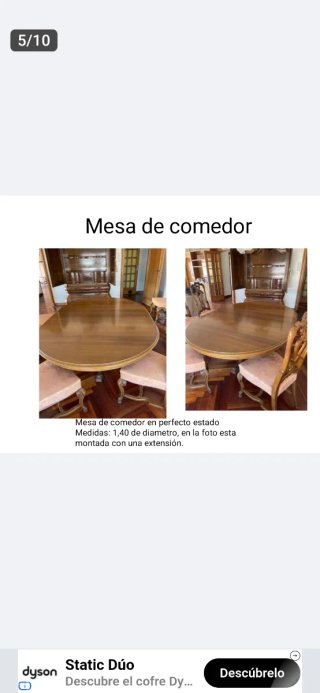 Mesa comedor madera maciza redonda