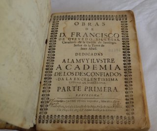Libro Antiguo 1702. Obras Quevedo. Barcelona.