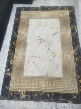 Alfombra Diseño Mármol Negro y Dorado