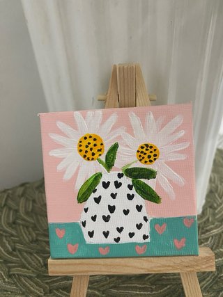 Mini quadro dipinto fiori su cavalletto