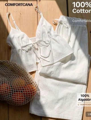 Conjunto Lino Top y Pantalón Blanco