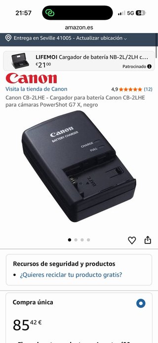 Cargador de batería Canon CB-2LCE