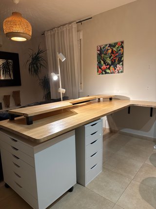 Escritorio madera pino y metal