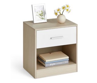 Mesita de noche beige y blanca
