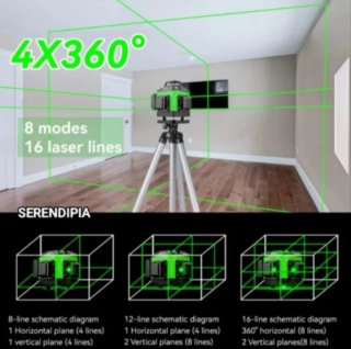 NIVEL LÁSER 4D 16 LÍNEAS 360° TRÍPODE Y 2 BATERÍAS