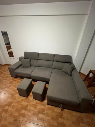 Divano Chaise Longue Grigio in Tela