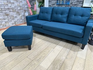 Sofá modular azul con puf