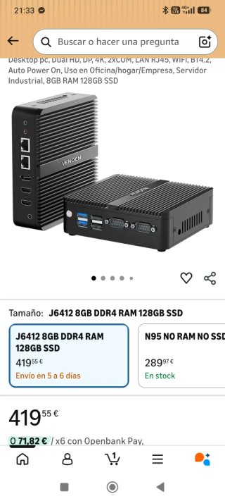 Mini PC Venoen 8GB RAM 128GB SSD