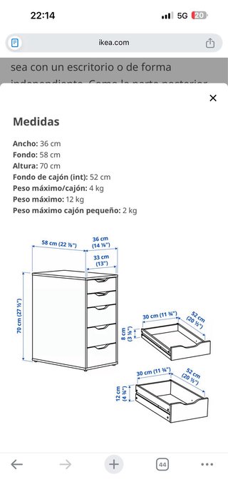 Cajonera IKEA ALEX blanca 36x70 cm
