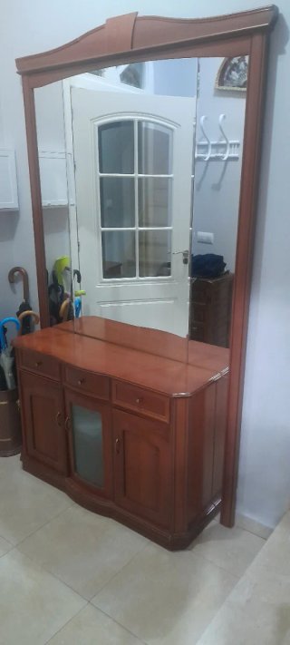 Recibidor 2 piezas madera y cristal