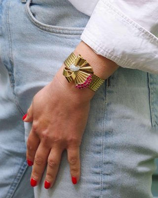 Pulsera Lazo Convertible Oro Diamantes y Rubíes