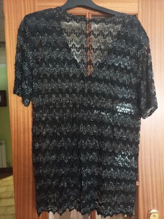 Chaqueta transparente negra hilos plateados