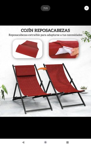 2 Tumbonas Plegables Rojas y Negras