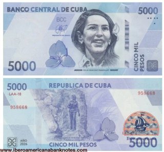 5000 Pesos Cubanos 2026 Celia Sánchez