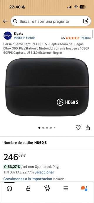 Capturadora Elgato HD60 S USB 3.0 Negra