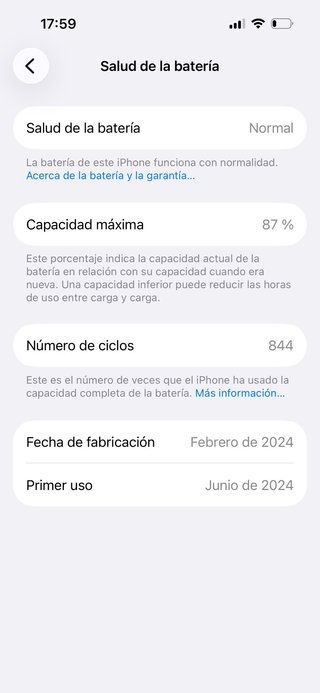 iPhone 15 256GB Azul Cielo 87% bateria