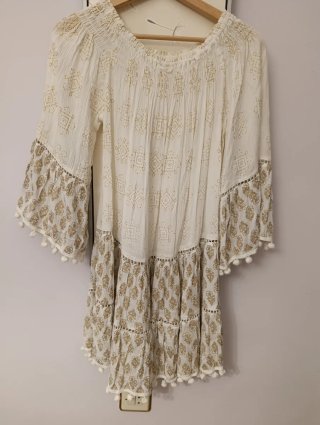 Vestido Boho Chic crema y Dorado Talla Única