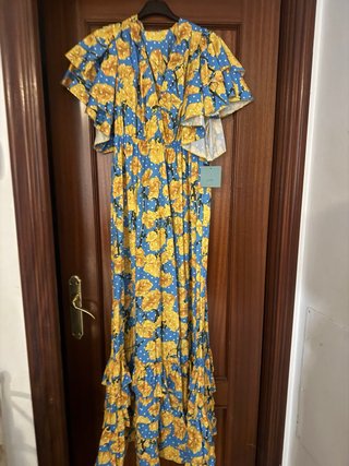 Vestido Batita Romería Floral Azul y Amarillo