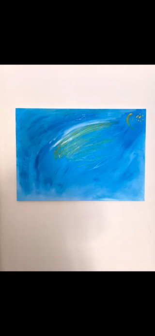 Quadro astratto blu e oro, dipinto a mano