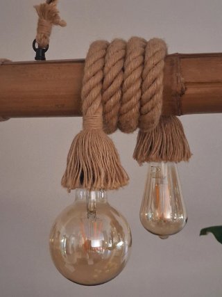 Lámpara colgante rústica madera y cuerda